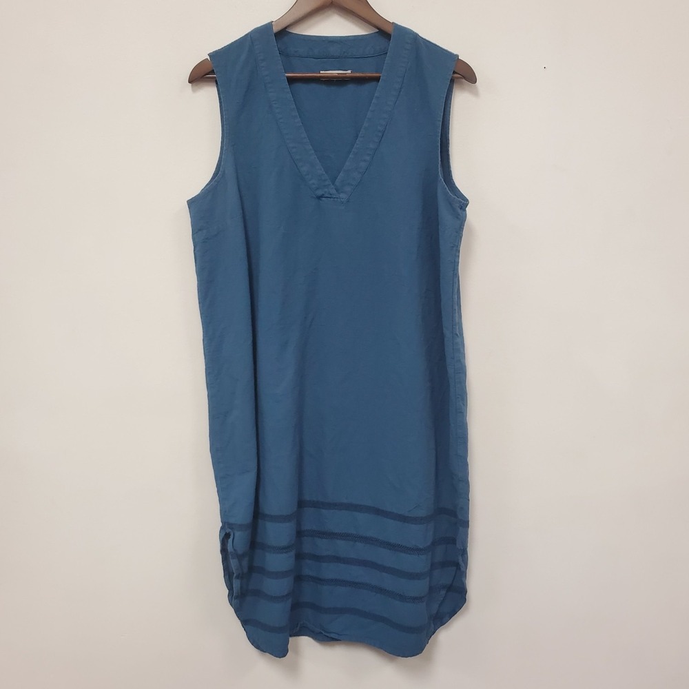 Outerknown Womens Organic Cotton Meander Dress Size L Blue Sleeveless V Neck